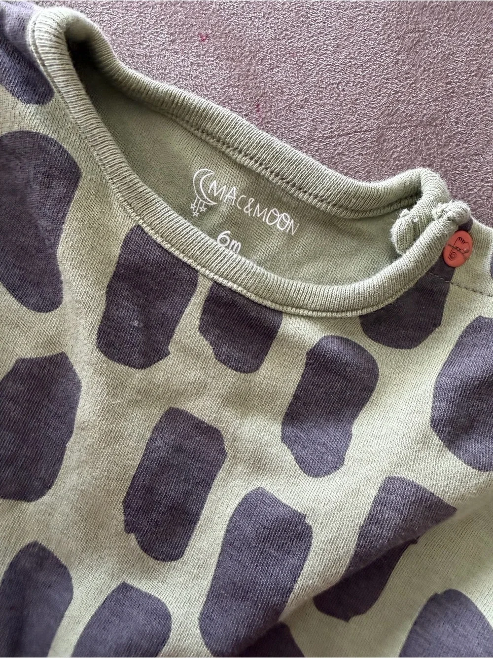 Mac & Moon Olive Green with Charcoal Spot Baby One-Piece